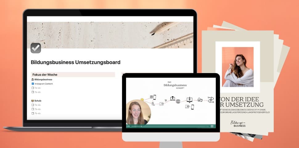 Notion-Umsetzungsboard, Workbook und Video-Lektion des Starter-Bundles